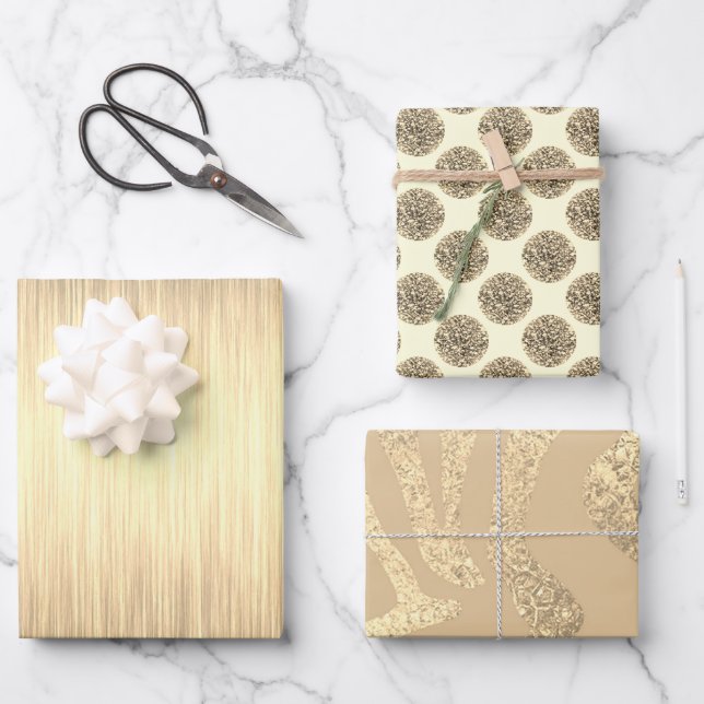 Hoja De Papel De Regalo Purpurina de oro elegante (Anverso)