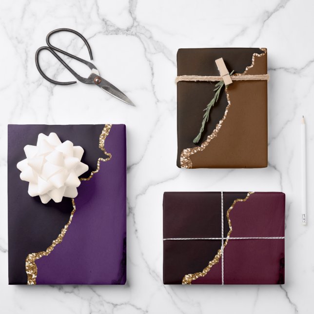 Hoja De Papel De Regalo Purpurina de oro elegante y rico (Anverso)