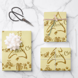 Hoja De Papel De Regalo Purpurina de oro Feliz Navidad, Santa Claus de oro