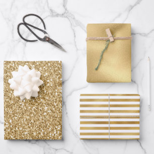 Hoja De Papel De Regalo Purpurina de oro Glitz