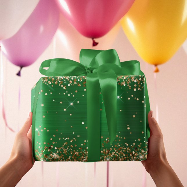 Hoja De Papel De Regalo Purpurina de oro Verde Ombre Relieve metalizado va (Gold Glitter Green Ombre Foil Holiday Wrapping Paper Sheets)