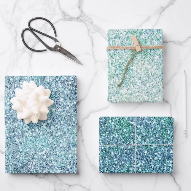 Hoja De Papel De Regalo Purpurina de parkle Ombre Verde azulado azul de me (Anverso)
