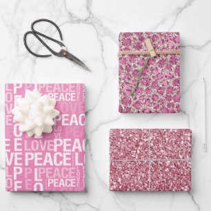 Hoja De Papel De Regalo Purpurina de Pink Peace Love Leopard