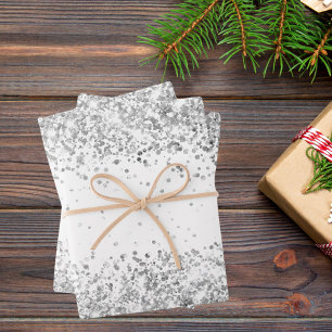 Hoja De Papel De Regalo Purpurina de plata blanca Navidades brillantes Nav