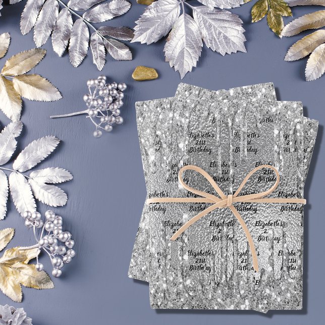 Hoja De Papel De Regalo Purpurina de plata de cumpleaños gotea monograma m (Subido por el creador)