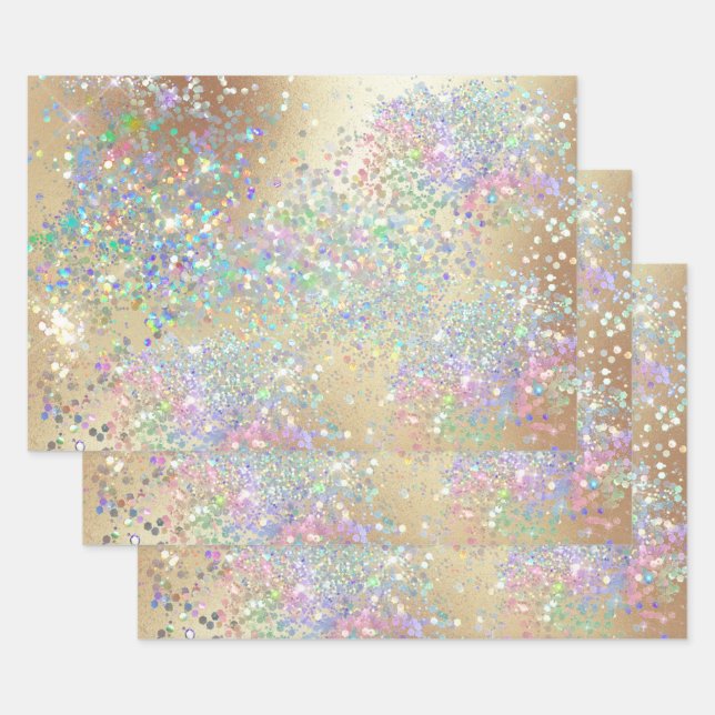 Hoja De Papel De Regalo purpurina dorado shimmer holográfico confetti fies (Set)