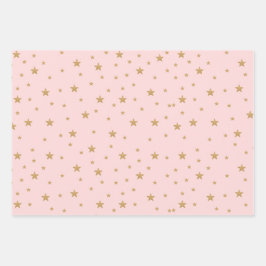 Hoja De Papel De Regalo Purpurina elegante estrella de oro Chica moderno B