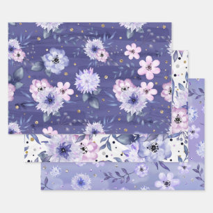 Hoja De Papel De Regalo Purpurina floral rosada de Cute Girly Purple