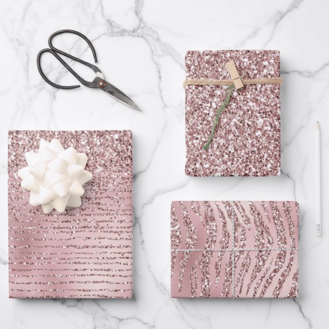 Hoja De Papel De Regalo Purpurina Girly Pink  (Anverso)