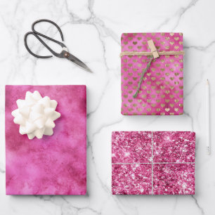 Hoja De Papel De Regalo Purpurina Girly Pink Watercolor Gold Hearts