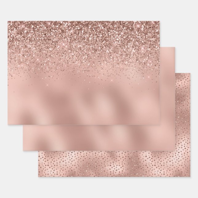 Hoja De Papel De Regalo Purpurina Glam Rosa Gold (Set)