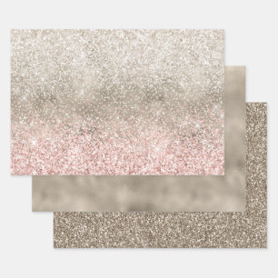 Hoja De Papel De Regalo Purpurina glitzy blanco rosado de champaña dorado