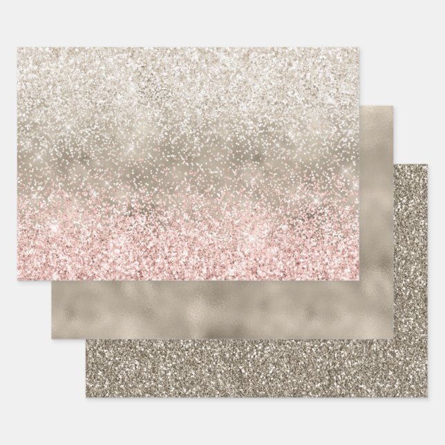 Hoja De Papel De Regalo Purpurina glitzy blanco rosado de champaña dorado (Set)