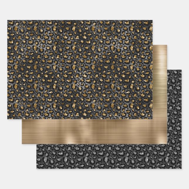 Hoja De Papel De Regalo Purpurina Gold Black Leopard (Set)