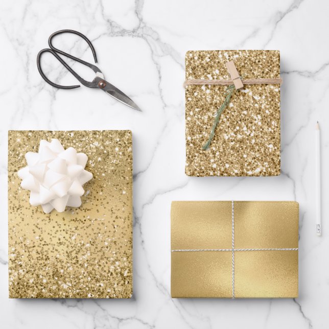 Hoja De Papel De Regalo Purpurina Gold Glam Glitz Sparkle    (Anverso)