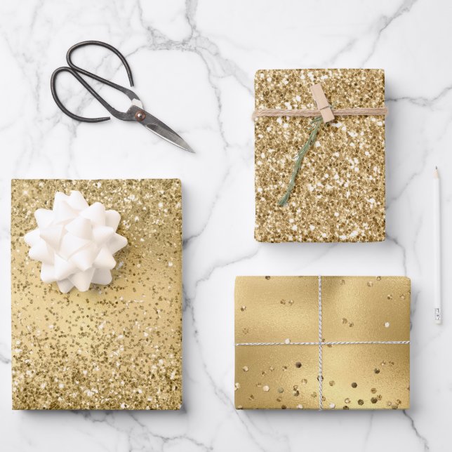 Hoja De Papel De Regalo Purpurina Gold Glam Glitzy Sparkle (Anverso)