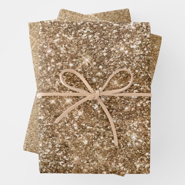 Hoja De Papel De Regalo Purpurina Gold Glam Sparkling (In situ)
