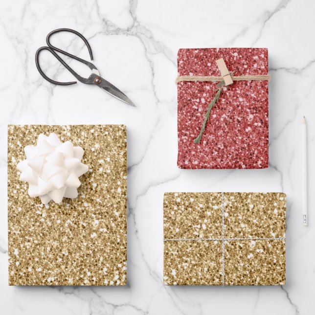 Hoja De Papel De Regalo Purpurina Gold Glitz (Anverso)