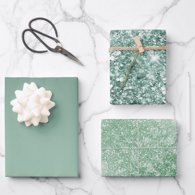 Hoja De Papel De Regalo Purpurina Green Ombre Glitzy (Anverso)
