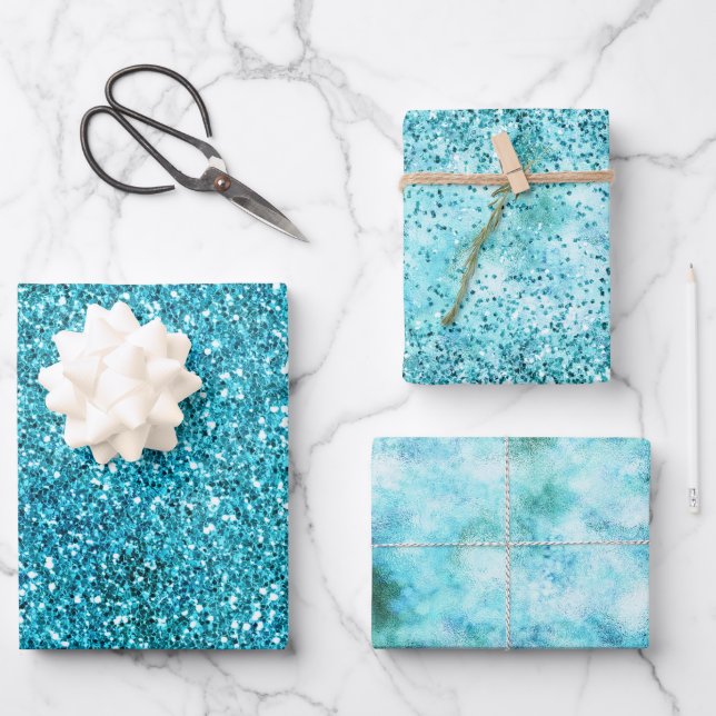 Hoja De Papel De Regalo Purpurina Mermaid Aqua Glitz (Anverso)