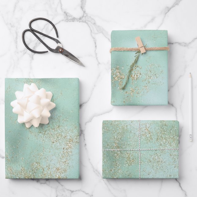 Hoja De Papel De Regalo Purpurina Mint Gold Glitz (Anverso)