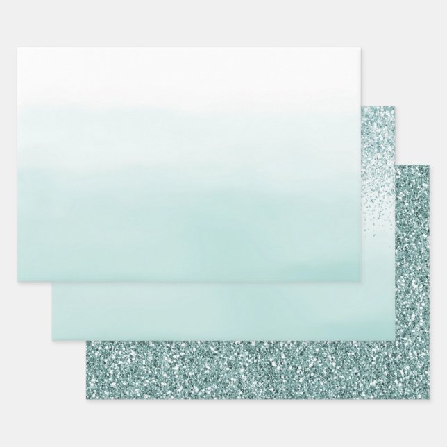 Hoja De Papel De Regalo Purpurina Mint Ombre (Set)