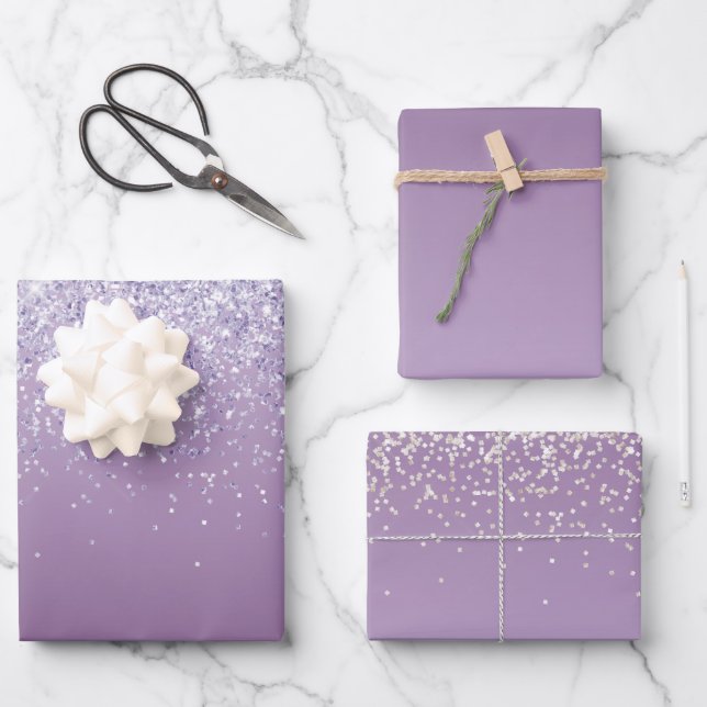 Hoja De Papel De Regalo Purpurina morado (Anverso)