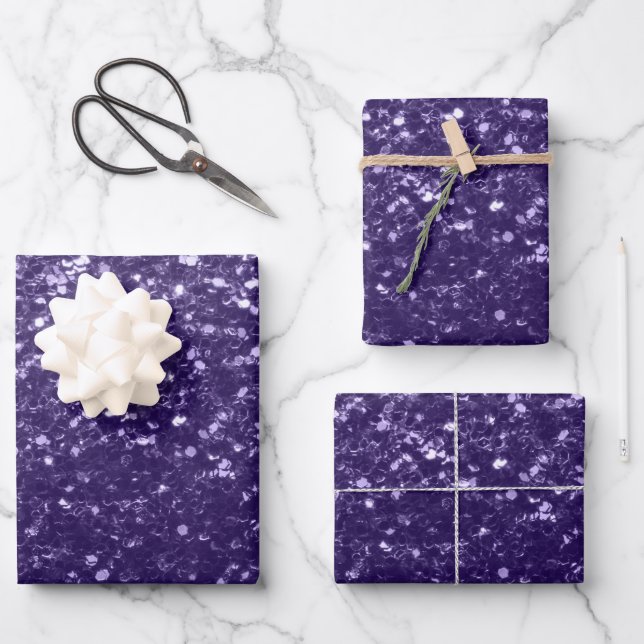 Hoja De Papel De Regalo Purpurina morado ultravioleta oscuro chispas (Anverso)