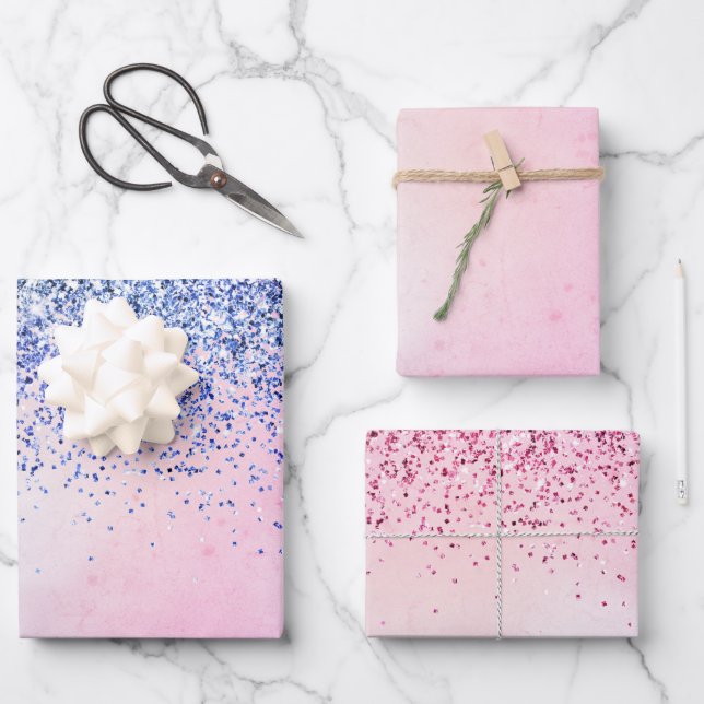 Hoja De Papel De Regalo Purpurina Ombre Azul Púrpura (Anverso)