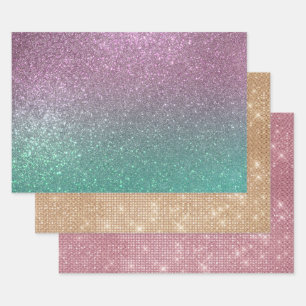 Hoja De Papel De Regalo Purpurina Ombre De Parking Verde Rosa De Sirena