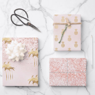 Hoja De Papel De Regalo Purpurina Ombre Rosa De Palmeras De Oro