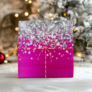 Hoja De Papel De Regalo Purpurina Plateada Brillante Rosa Caliente Falso F