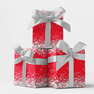 Hoja De Papel De Regalo Purpurina plateada y rojo