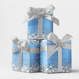 Hoja De Papel De Regalo Purpurina plateado y Relieve metalizado Ombre azul