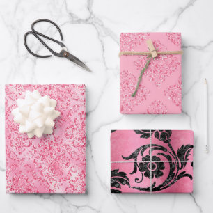 Hoja De Papel De Regalo Purpurina rosa bonito Damask Glam Gift