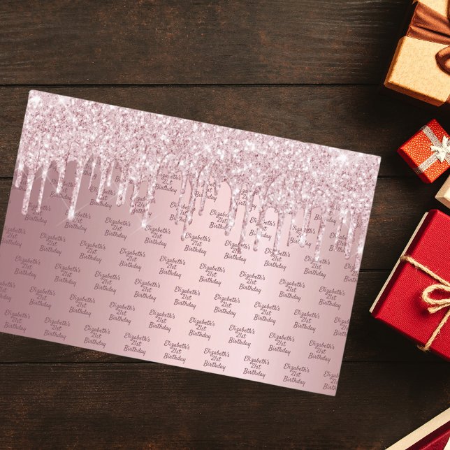 Hoja De Papel De Regalo Purpurina rosa de cumpleaños gotea polvoriento mon (Subido por el creador)