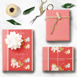 Hoja De Papel De Regalo Purpurina rosa pone en duda a la pequeña con nombr