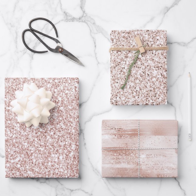 Hoja De Papel De Regalo Purpurina Rosa Rubor Glitzy (Anverso)