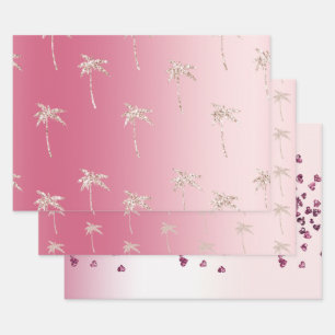 Hoja De Papel De Regalo Purpurina Rubor rosa Palm Trees Ombre