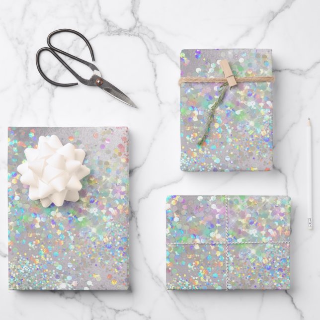 Hoja De Papel De Regalo Purpurina unicornio arcoiris confetti chicas moda (Anverso)