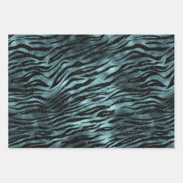 Hoja De Papel De Regalo Purpurina verde azulado Glam Zebra