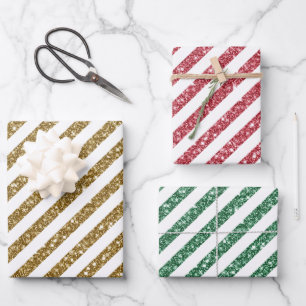 Hoja De Papel De Regalo Purpurina verde rosado dorado raya a Navidades env