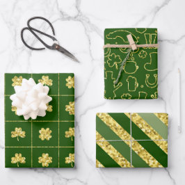 Hoja De Papel De Regalo Purpurina VERDE Y ORO MIRAN VERGÜENZAS IRLANDESAS