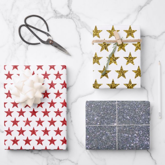 Hoja De Papel De Regalo purpurina y estrellas (Anverso)