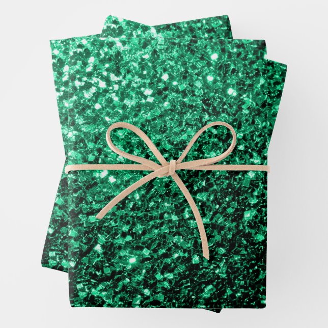 Hoja De Papel De Regalo Purpurinas de imitación verde esmeralda brillan (In situ)