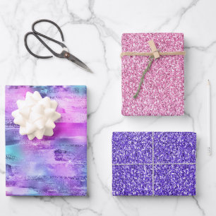 Hoja De Papel De Regalo Purpurinas de la espuma de Aqua Pink Purple