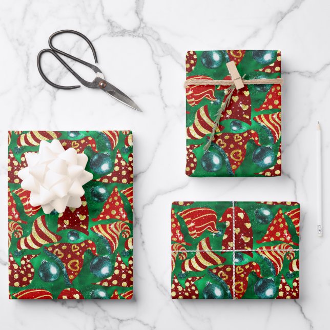 Hoja De Papel De Regalo Purpurinas  gnomes gorras Navidades (Anverso)