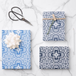 Hoja De Papel De Regalo Quatrefoil en tonos azules