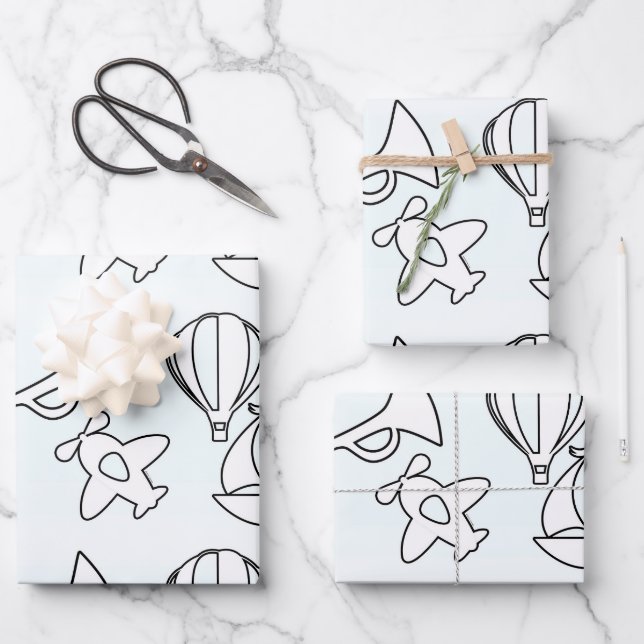 Hoja De Papel De Regalo Quiet Plane Bugle Boat Kids  (Anverso)