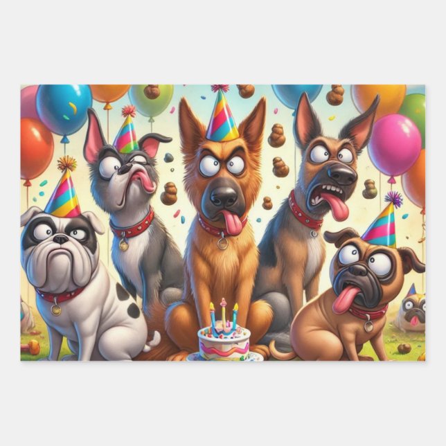 Hoja De Papel De Regalo Quirky Canine Birthday (Anverso)
